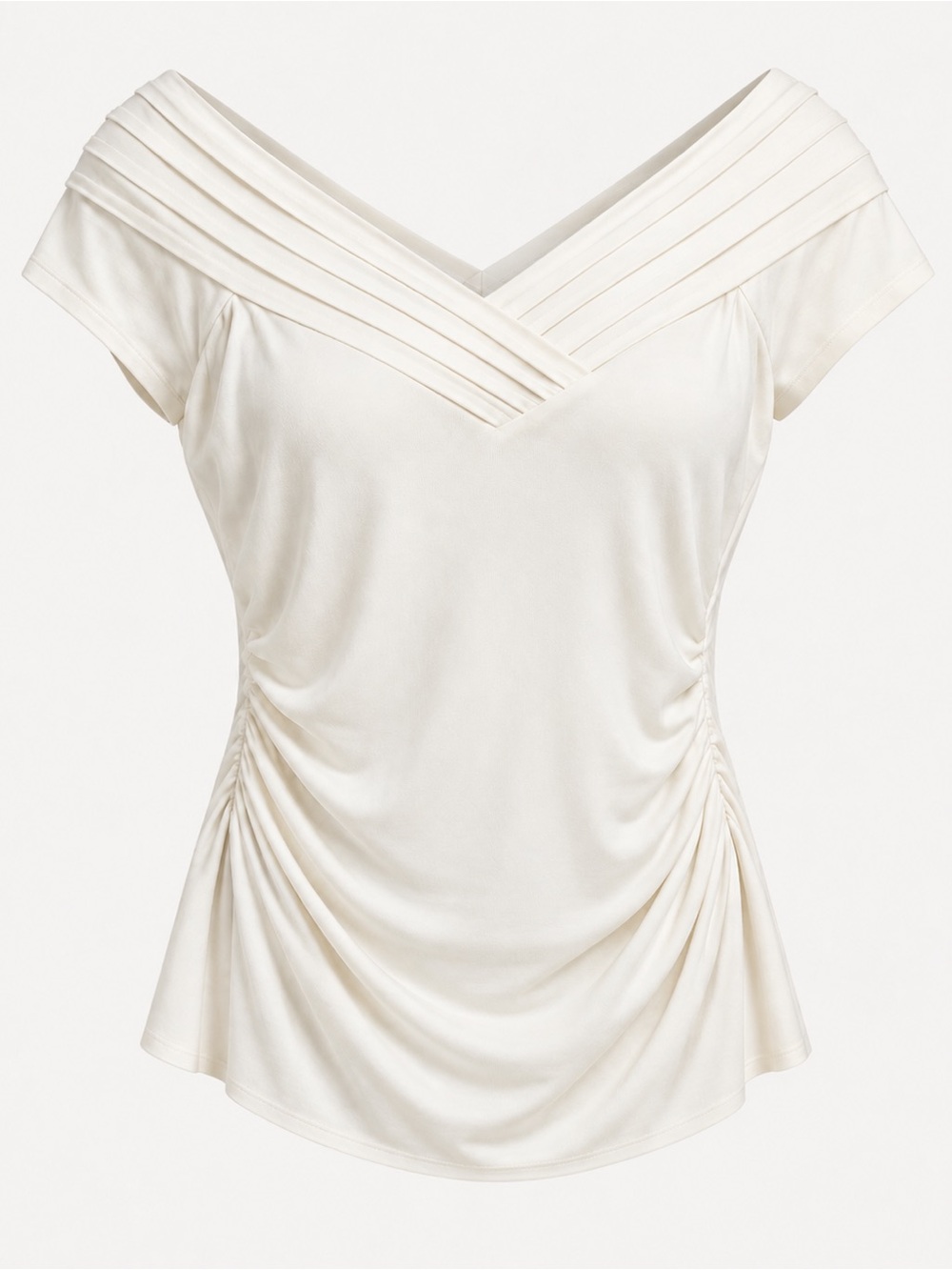 NWT White House Black Market Ivory Ruched V Neck Top Small